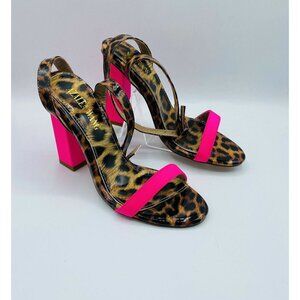 Azalea Wang Leopard Fushcia Block Open Toe Heels 7.5